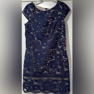 Vince Camuto Cap Sleeve Navy Floral Lace Shift Dress
